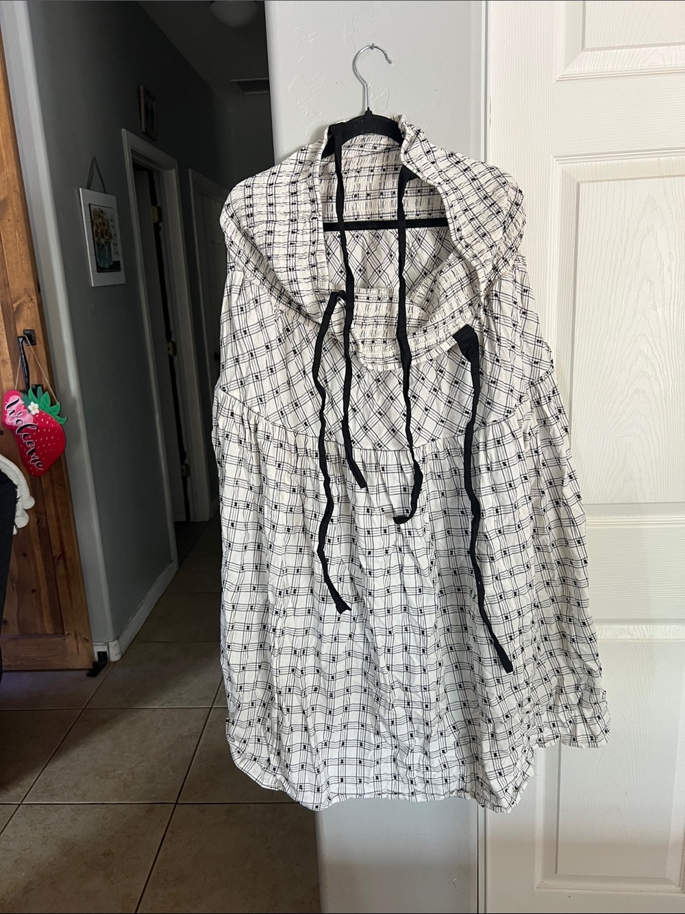torrid White Black Plaid Peasant Dress with Hood